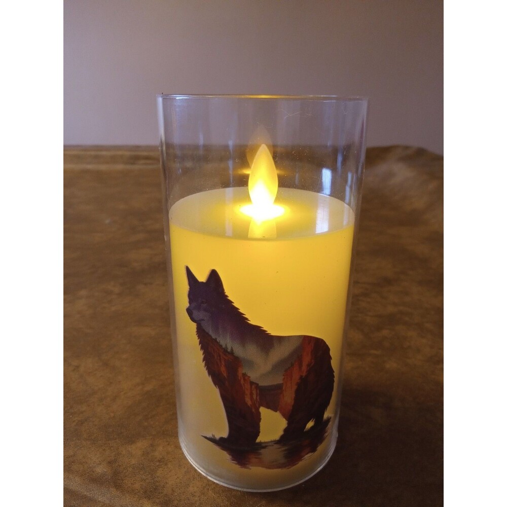 Led Candle Wolf Print Picture Battery Powered